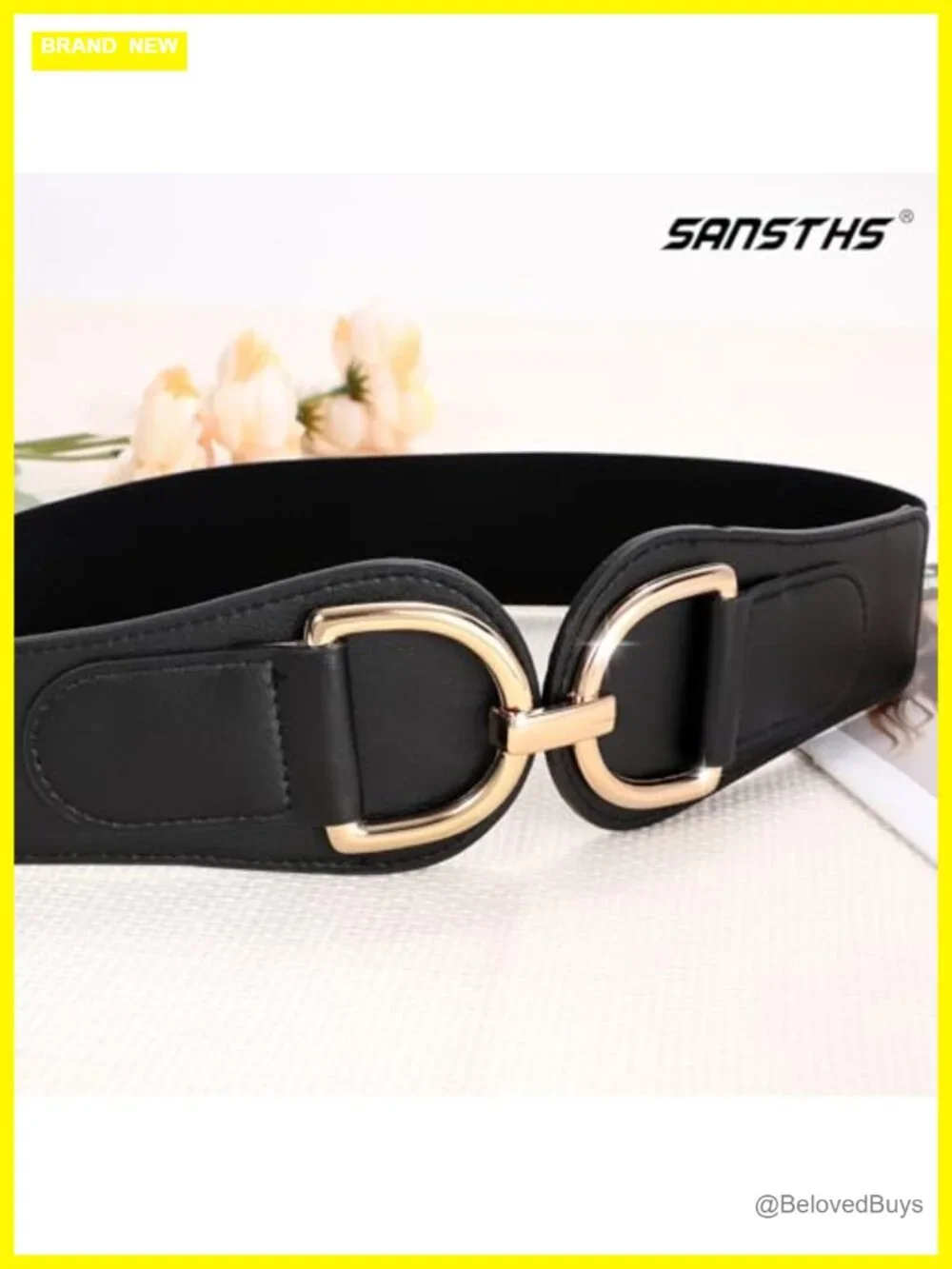 Vintage Women Stretchy Wide Belt Chunky Buckle Elastic Waist Belt